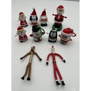Lot 10 Vtg Santa Claus Toy Spinning Face Key Chain Plastic Hilco Wind Up Rubber